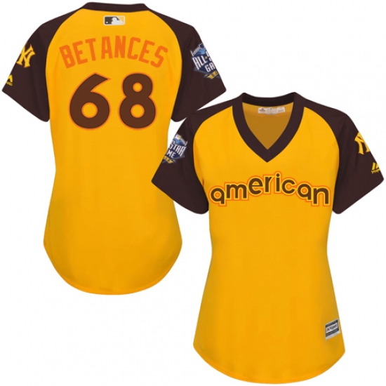 Women's Majestic New York Yankees #68 Dellin Betances Authentic Yellow 2016 All-Star American League BP Cool BaseMLB Jersey - Ujersey