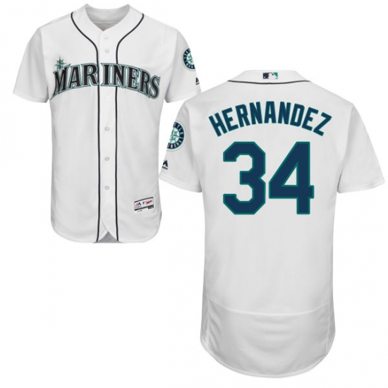 Men's Majestic Seattle Mariners #34 Felix Hernandez White Home Flex Base Authentic Collection MLB Jersey - Ujersey