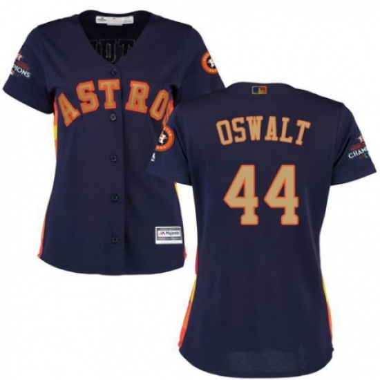 Women's Majestic Houston Astros #44 Roy Oswalt Authentic Navy Blue Alternate 2018 Gold Program Cool Base MLB Jersey - Ujersey