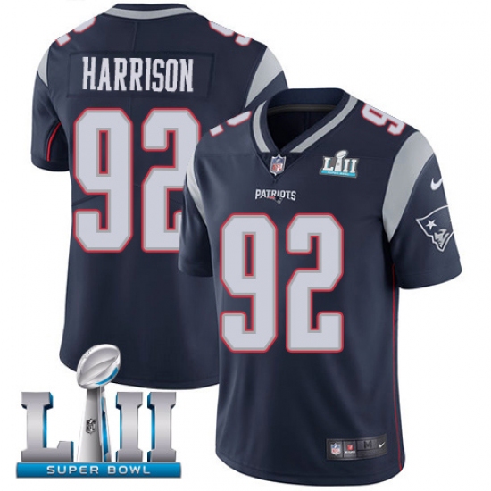 Youth Nike New England Patriots #92 James Harrison Navy Blue Team Color Vapor Untouchable Limited Player Super Bowl LII NFL Jersey - ujerseystore