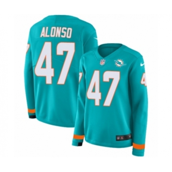 Women's Nike Miami Dolphins #47 Kiko Alonso Limited Aqua Therma Long Sleeve NFL Jersey - Ujersey