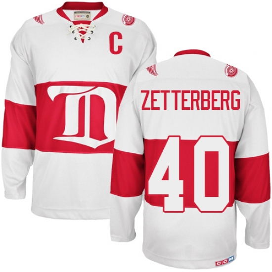 Men's CCM Detroit Red Wings #40 Henrik Zetterberg Authentic White Winter Classic Throwback NHL Jersey - Ujersey