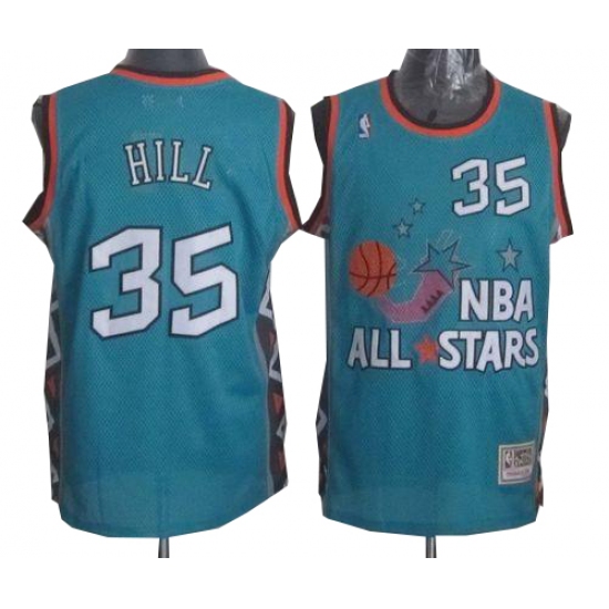 Men's Mitchell and Ness Detroit Pistons #35 Grant Hill Authentic Light Blue 1996 All Star Throwback NBA Jersey - Ujersey