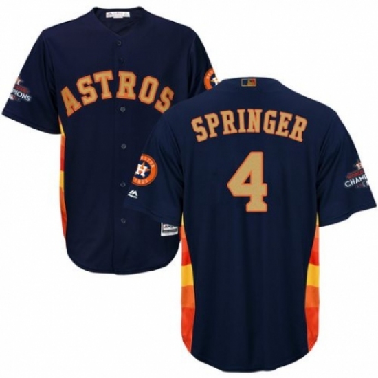 Youth Majestic Houston Astros #4 George Springer Authentic Navy Blue Alternate 2018 Gold Program Cool Base MLB Jersey