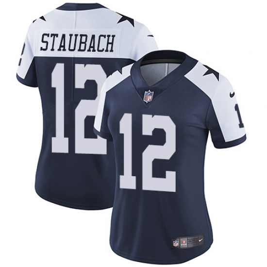 Women's Nike Dallas Cowboys #12 Roger Staubach Navy Blue Throwback Alternate Vapor Untouchable Limited Player NFL Jersey - Ujersey