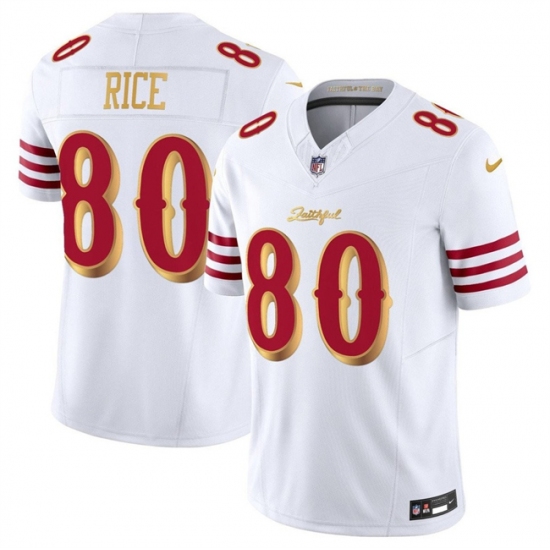 Men's San Francisco 49ers #80 Jerry Rice White Gold 2025 F.U.S.E. “Rivalries” Vapor Limited Football Stitched Jersey - Ujersey