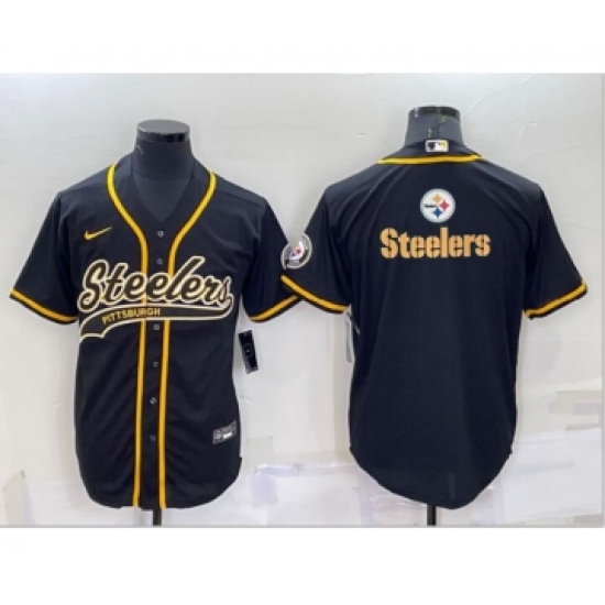 Men's Pittsburgh Steelers Black Team Big Logo With Patch Cool Base Stitched Baseball Jersey - Ujersey