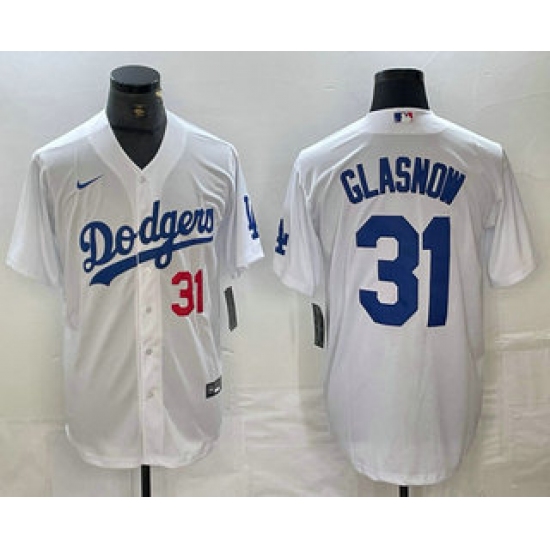 Men's Los Angeles Dodgers #31 Tyler Glasnow Number White Stitched Cool Base Nike Jerseys - Ujersey