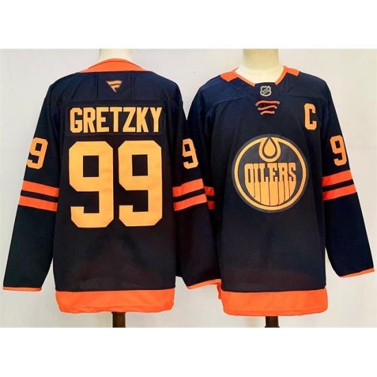 Men's Edmonton Oilers #99 Wayne Gretzky Navy 2024-25 C Stitched Jersey - Ujersey