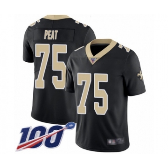 Men's New Orleans Saints #75 Andrus Peat Black Team Color Vapor Untouchable Limited Player 100th Season Football Jersey - Ujersey