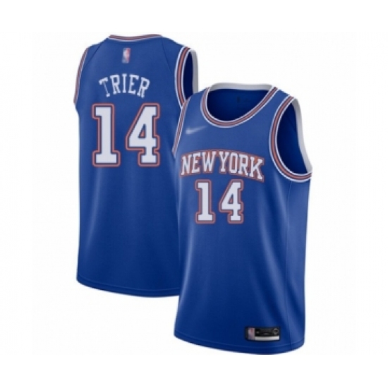 Women's New York Knicks #14 Allonzo Trier Authentic Blue Basketball Jersey - Statement Edition - Ujersey