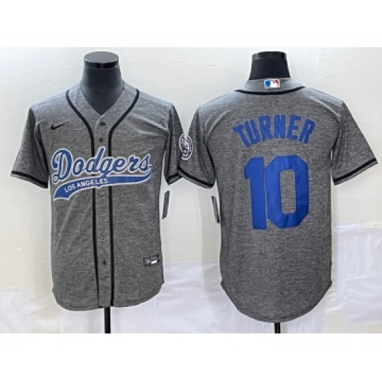 Men's Los Angeles Dodgers #10 Justin Turner Grey Gridiron Cool Base Stitched Baseball Jersey - Ujersey