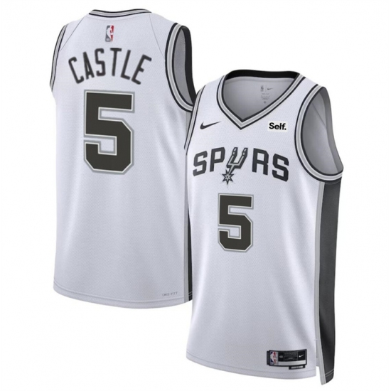 Men's San Antonio Spurs #5 Stephon Castle White Stitched Basketball Jersey - Ujersey