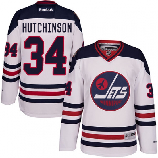 Men's Reebok Winnipeg Jets #34 Michael Hutchinson Premier White 2016 Heritage Classic NHL Jersey - Ujersey