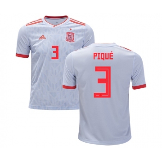 Spain #3 Pique Away Kid Soccer Country Jersey