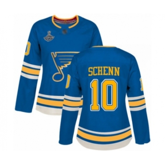 Women's St. Louis Blues #10 Brayden Schenn Authentic Navy Blue Alternate 2019 Stanley Cup Champions Hockey Jersey - Ujersey