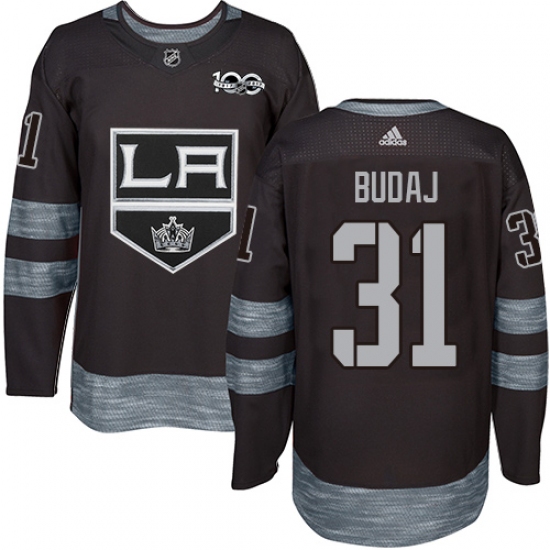 Men's Adidas Los Angeles Kings #31 Peter Budaj Authentic Black 1917-2017 100th Anniversary NHL Jersey - Ujersey