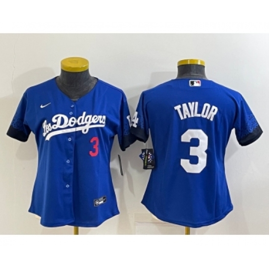 Women's Los Angeles Dodgers #3 Chris Taylor Blue 2022 Number Cool Base Stitched Nike Jersey - Ujersey