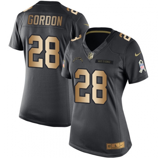 Women's Nike Los Angeles Chargers #28 Melvin Gordon Limited Black/Gold Salute to Service NFL Jersey - Ujersey