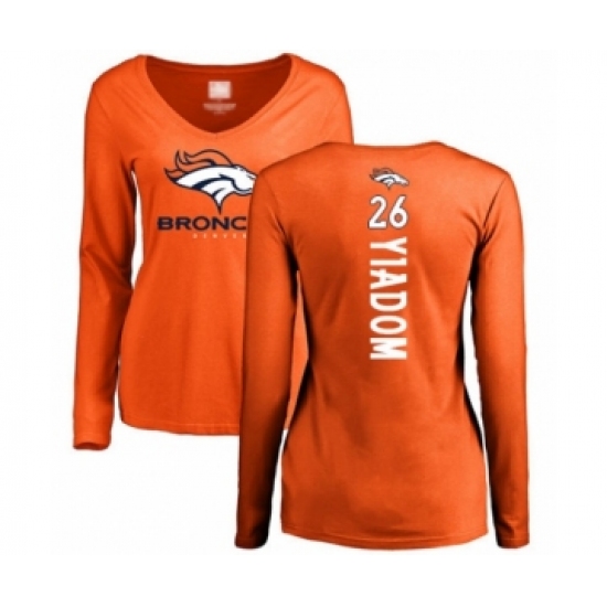 Football Women's Denver Broncos #26 Isaac Yiadom Orange Backer Long Sleeve T-Shirt - Ujersey