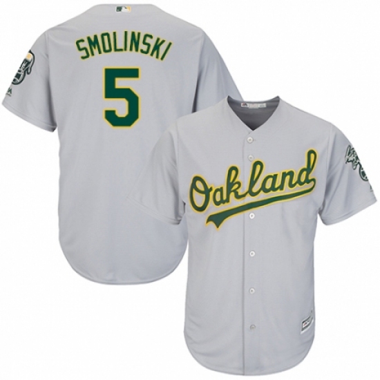Youth Majestic Oakland Athletics #5 Jake Smolinski Authentic Grey Road Cool Base MLB Jersey