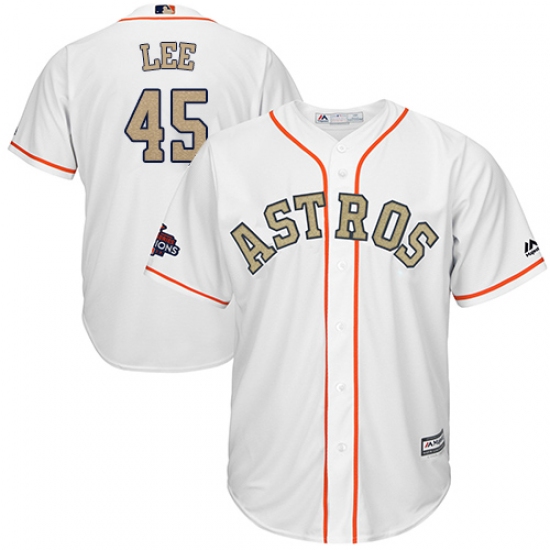 Men's Majestic Houston Astros #45 Carlos Lee Replica White 2018 Gold Program Cool Base MLB Jersey - Ujersey