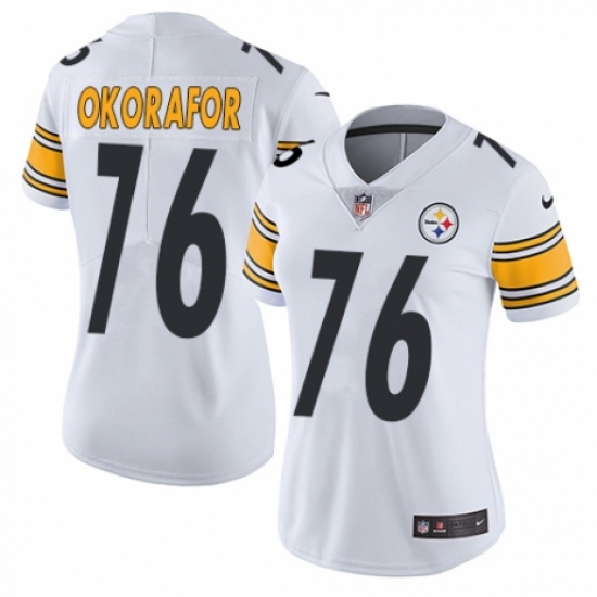 Women's Nike Pittsburgh Steelers #76 Chukwuma Okorafor White Vapor Untouchable Limited Player NFL Jersey - Ujersey