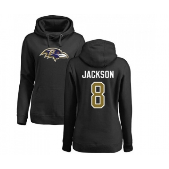 Football Women's Baltimore Ravens #8 Lamar Jackson Black Name & Number Logo Pullover Hoodie - Ujersey