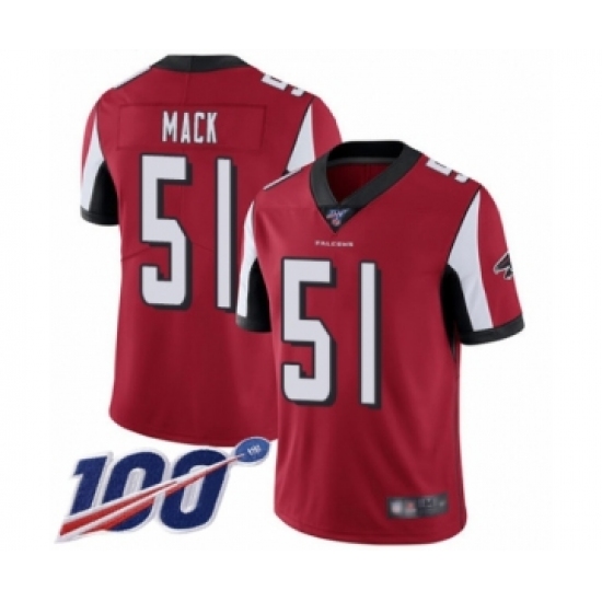 Men's Atlanta Falcons #51 Alex Mack Red Team Color Vapor Untouchable Limited Player 100th Season Football Jersey - Ujersey