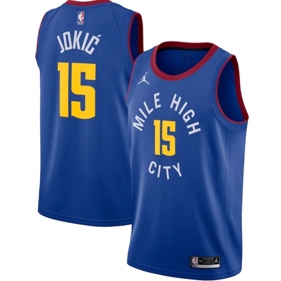 Men's Denver Nuggets #15 Nikola Jokic Jordan Brand Blue 2020-21 Swingman Jersey - Ujersey
