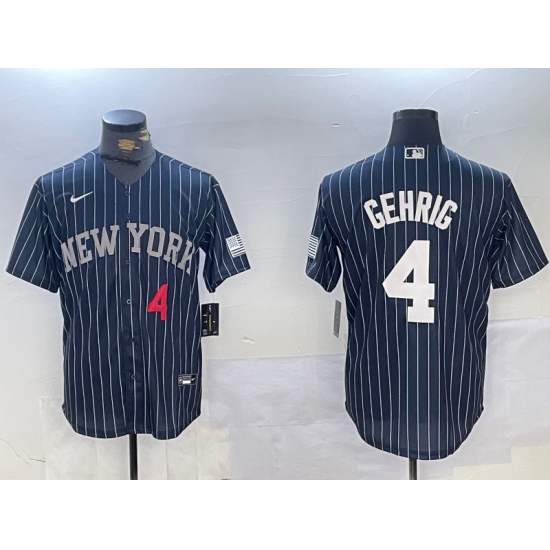Men's New York Yankees #4 Lou Gehrig Navy Pinstripe Fashion Cool Base Jerseys - Ujersey
