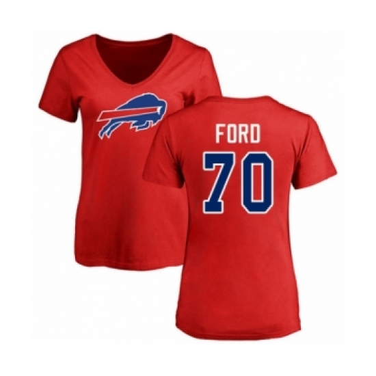 Football Women's Buffalo Bills #70 Cody Ford Red Name & Number Logo T-Shirt - Ujersey