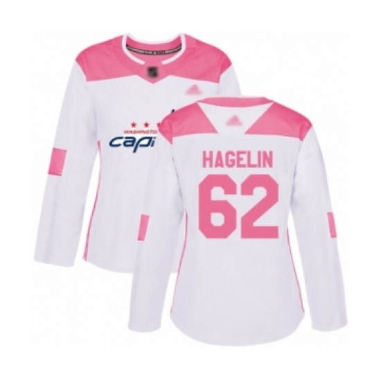 Women's Washington Capitals #62 Carl Hagelin Authentic White Pink Fashion Hockey Jersey - Ujersey
