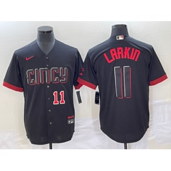 Men's Cincinnati Reds #11 Barry Larkin Number Black 2023 City Connect Cool Base Stitched Jersey - Ujersey