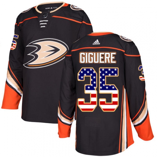 Youth Adidas Anaheim Ducks #35 Jean-Sebastien Giguere Authentic Black USA Flag Fashion NHL Jersey - Ujersey