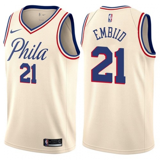 Women's Nike Philadelphia 76ers #21 Joel Embiid Swingman Cream NBA Jersey - City Edition - ujerseystore