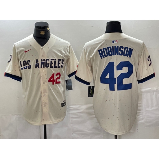 Men's Los Angeles Dodgers #42 Jackie Robinson Number Cream 2024 City Connect Limited Stitched Jersey - Ujersey