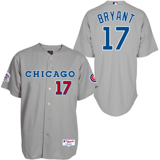 Men's Majestic Chicago Cubs #17 Kris Bryant Authentic Grey 1990 Turn Back The Clock MLB Jersey - Ujersey