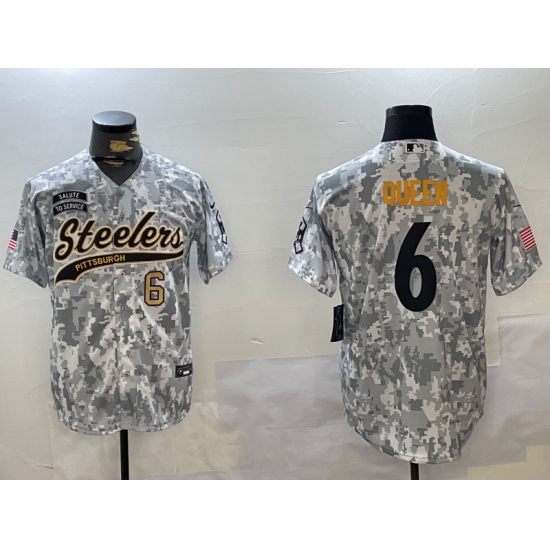Men's Pittsburgh Steelers #6 Patrick Queen Arctic Camo 2024 Salute to Service Stitched Baseball Jerseys - Ujersey