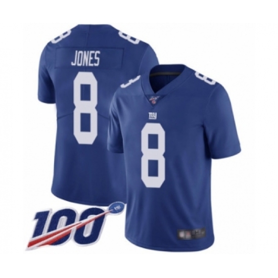 Men's New York Giants #8 Daniel Jones Royal Blue Team Color Vapor Untouchable Limited Player 100th Season Football Jersey - Ujersey