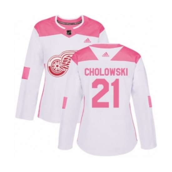 Women's Adidas Detroit Red Wings #21 Dennis Cholowski Authentic White Pink Fashion NHL Jersey - Ujersey