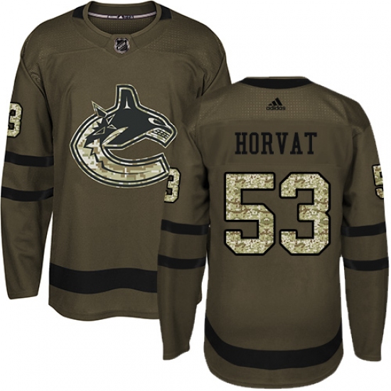 Men's Adidas Vancouver Canucks #53 Bo Horvat Premier Green Salute to Service NHL Jersey - Ujersey