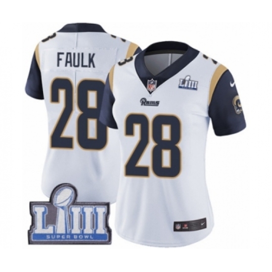 Women's Nike Los Angeles Rams #28 Marshall Faulk White Vapor Untouchable Limited Player Super Bowl LIII Bound NFL Jersey - Ujersey