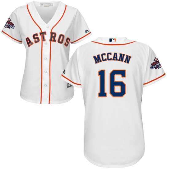 Women's Majestic Houston Astros #16 Brian McCann Authentic White Home 2017 World Series Champions Cool Base MLB Jersey - Ujersey