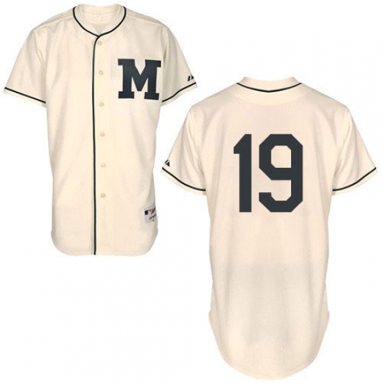 Men's Majestic Milwaukee Brewers #19 Robin Yount Replica Cream 1913 Turn Back The Clock MLB Jersey - Ujersey