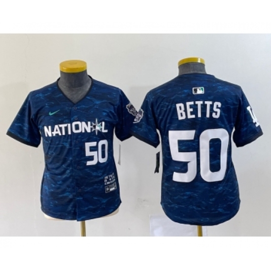 Youth Nike Los Angeles Dodgers #50 Mookie Betts Number Royal 2023 All star Cool Base Stitched Jersey - Ujersey