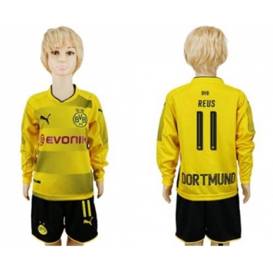 Dortmund #11 Reus Home Long Sleeves Kid Soccer Club Jersey
