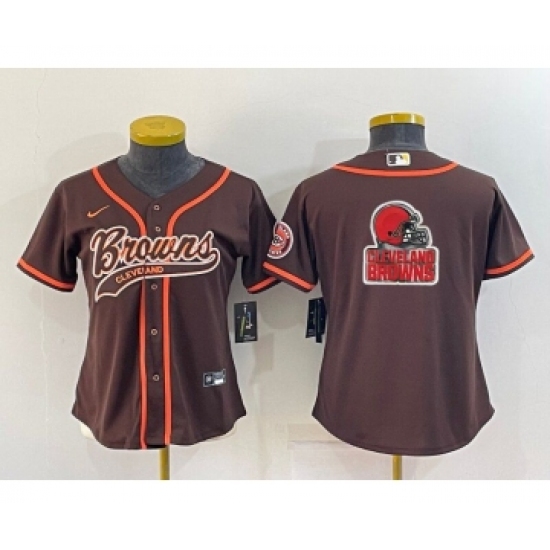 Women's Cleveland Browns Brown Team Big Logo With Patch Cool Base Stitched Baseball Jersey - Ujersey