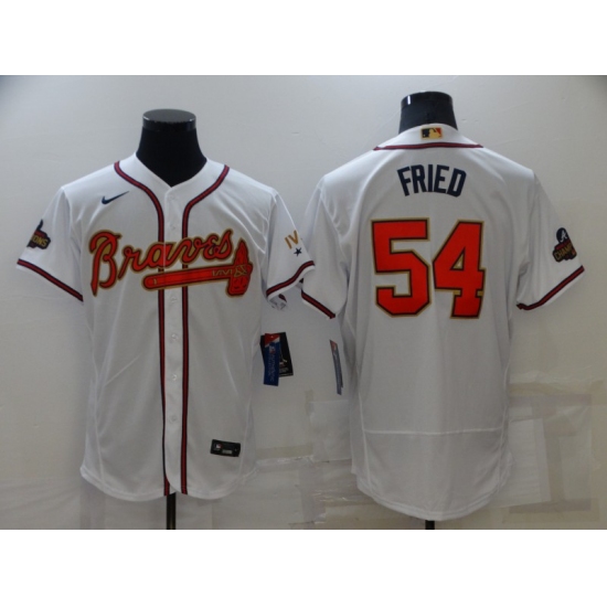 Men's Atlanta Braves #54 Max Fried White 2022 Gold Program Authentic Player Jersey - Ujersey