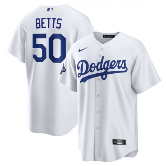 Men's Los Angeles Dodgers #50 Mookie Betts White 2025 World Series Champions Stitched Baseball Jersey - Ujersey